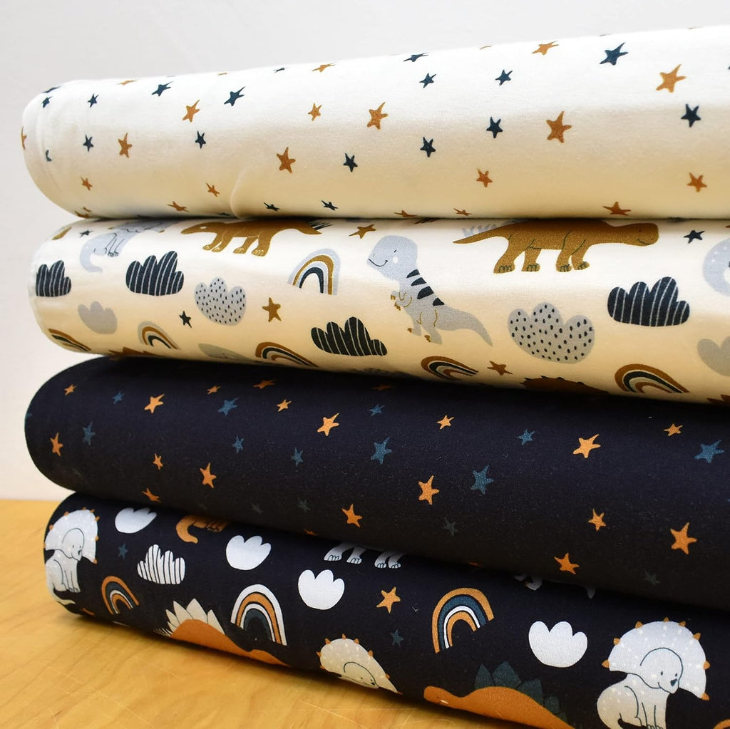 MAGAM-Stoffe Dino Bande Jersey Kinder Stoff Oeko-Tex Meterware 50cm (Dino natur weiß)