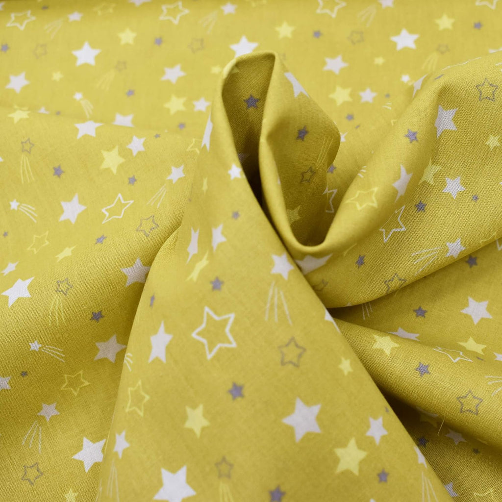 MAGAM-Stoffe Funkelnde Sterne Baumwollstoff Oeko-Tex Meterware 50cm (02. Senf)