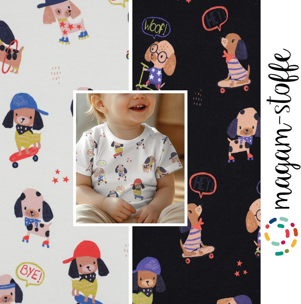 MAGAM-Stoffe Coole Hunde Jersey Baby Kinder Stoff OEKO-TEX Meterware 50cm (Navy)