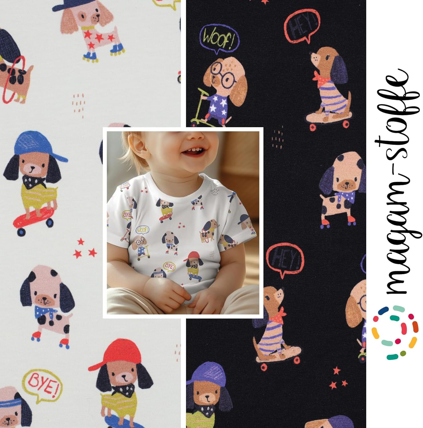 MAGAM-Stoffe Coole Hunde Jersey Baby Kinder Stoff OEKO-TEX Meterware 50cm (Navy)