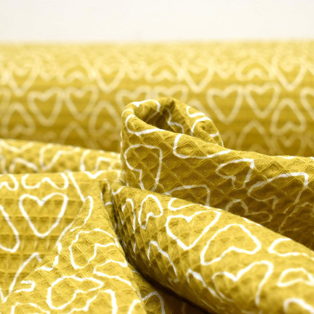 MAGAM-Stoffe Herzen Waffel Stoff 100% Baumwollstoff Oeko-Tex Meterware 50cm (02. Ocker)