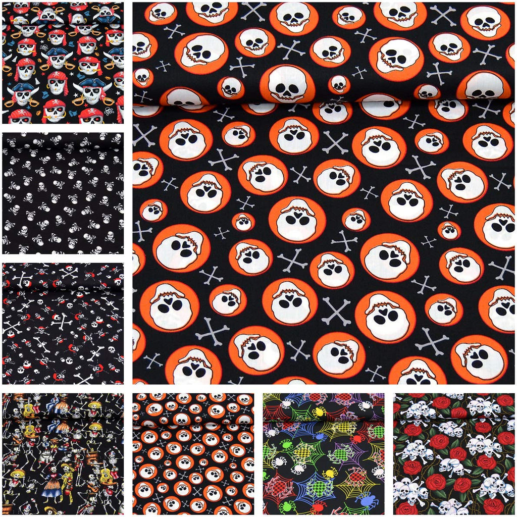 MAGAM-Stoffe Jack Baumwollstoff Popeline Halloween Piraten Skulls Meterware 50cm (Kleine Piraten Totenköpfe)