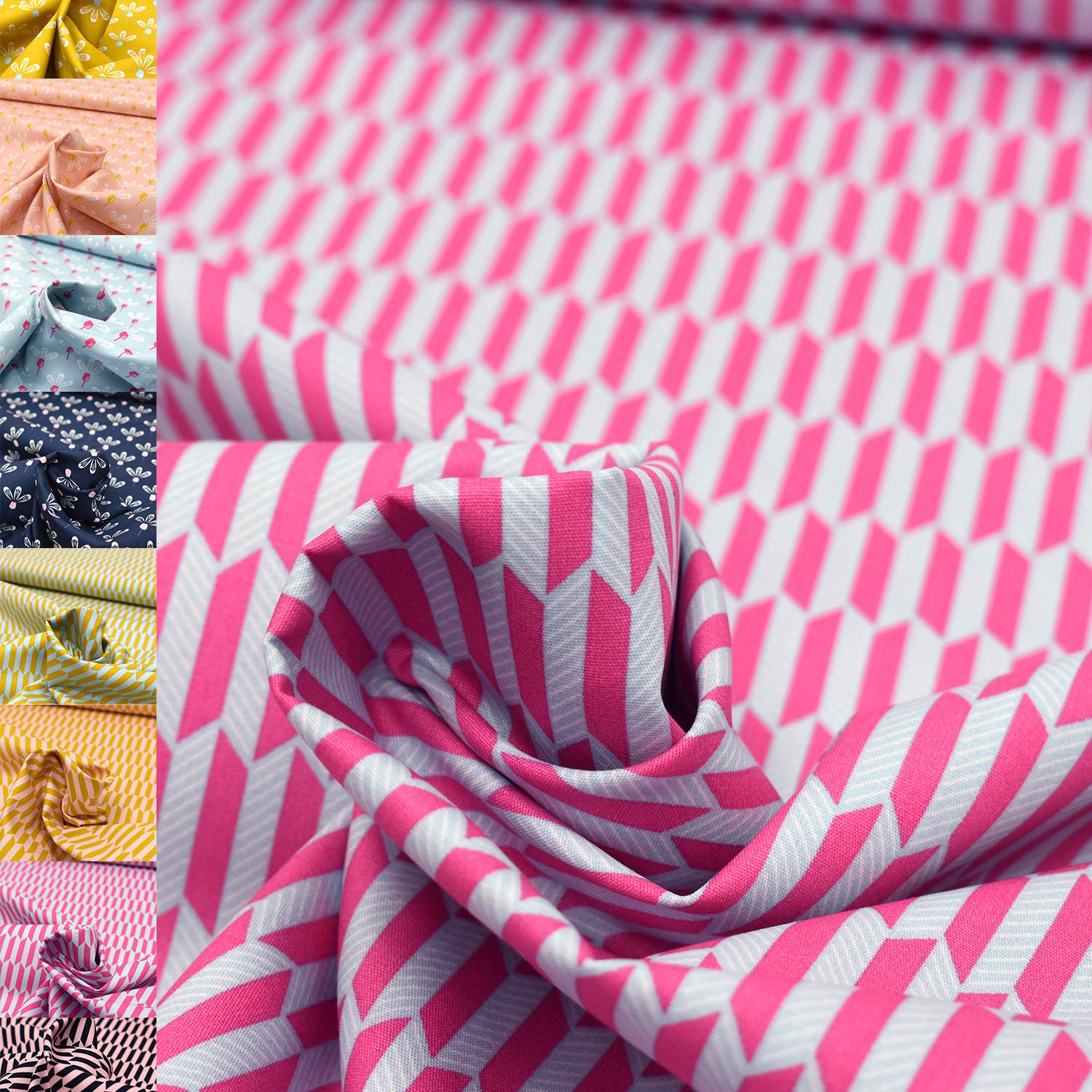 MAGAM-Stoffe Lene Frühlingsgefühle Kinder Baumwollstoff Oeko-Tex Meterware 50cm (Rauten-Pfeile rosa dunkelblau)