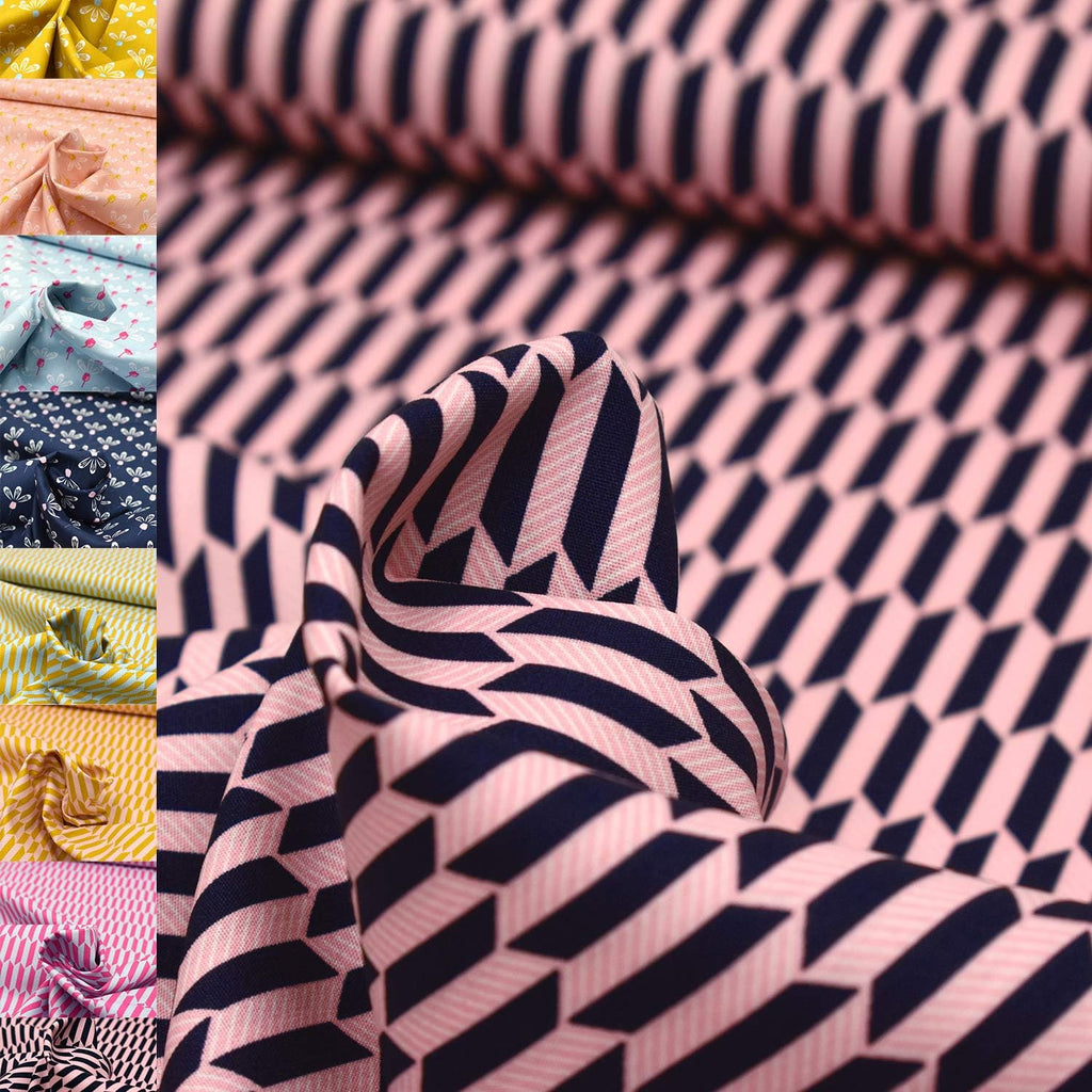 MAGAM-Stoffe Lene Frühlingsgefühle Kinder Baumwollstoff Oeko-Tex Meterware 50cm (Rauten-Pfeile rosa dunkelblau)