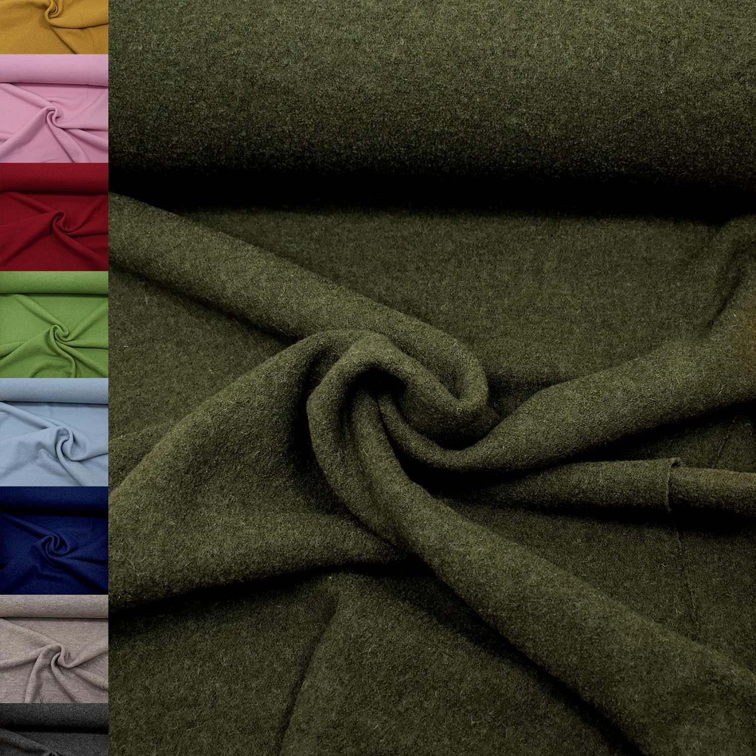 MAGAM-Stoffe Walkloden Wollstoff 100% reine Schurwolle Meterware 50cm (11. Grün)