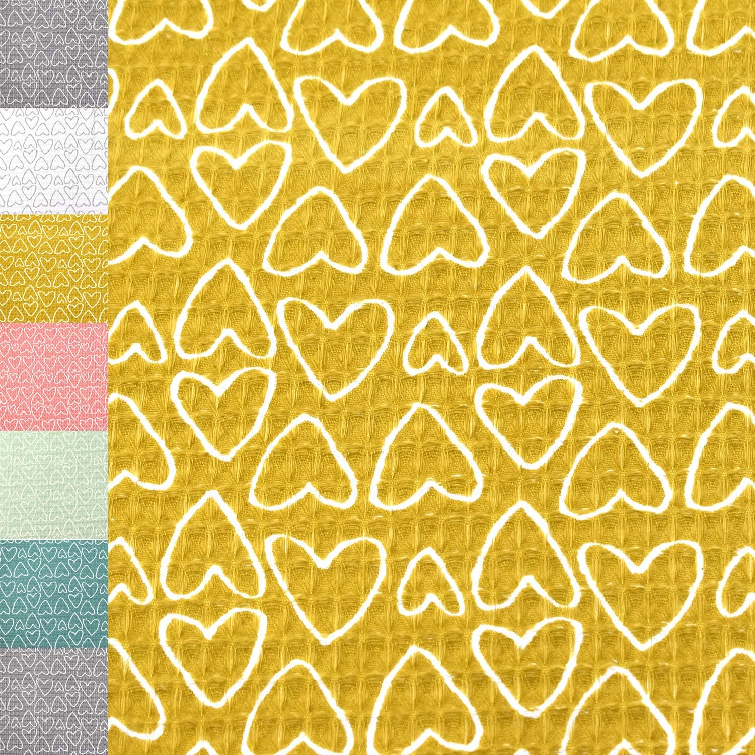 MAGAM-Stoffe Herzen Waffel Stoff 100% Baumwollstoff Oeko-Tex Meterware 50cm (02. Ocker)
