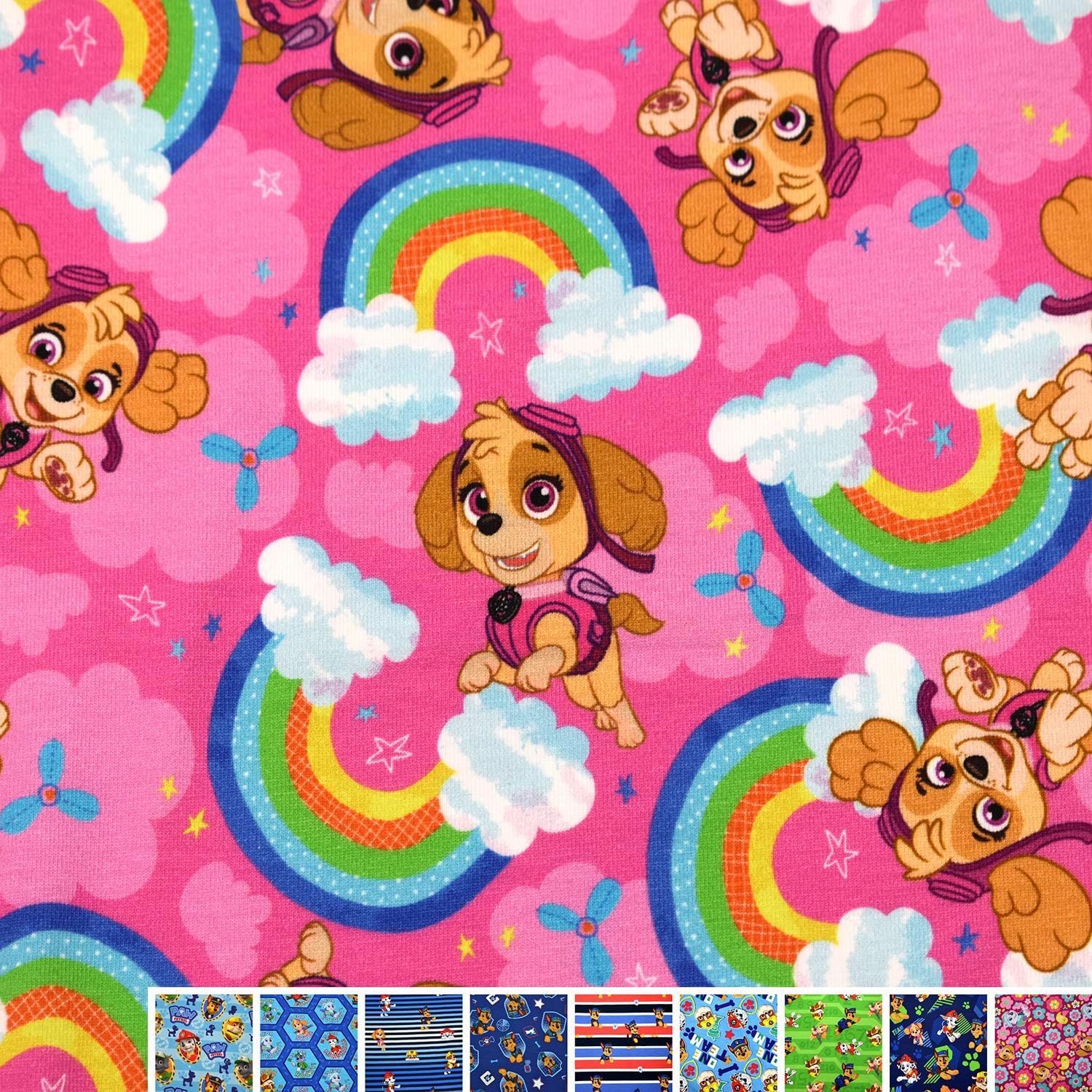 MAGAM-Stoffe Paw Jersey Kinder Stoff Oeko-Tex Meterware 50cm (12. Sky Regenbogen)