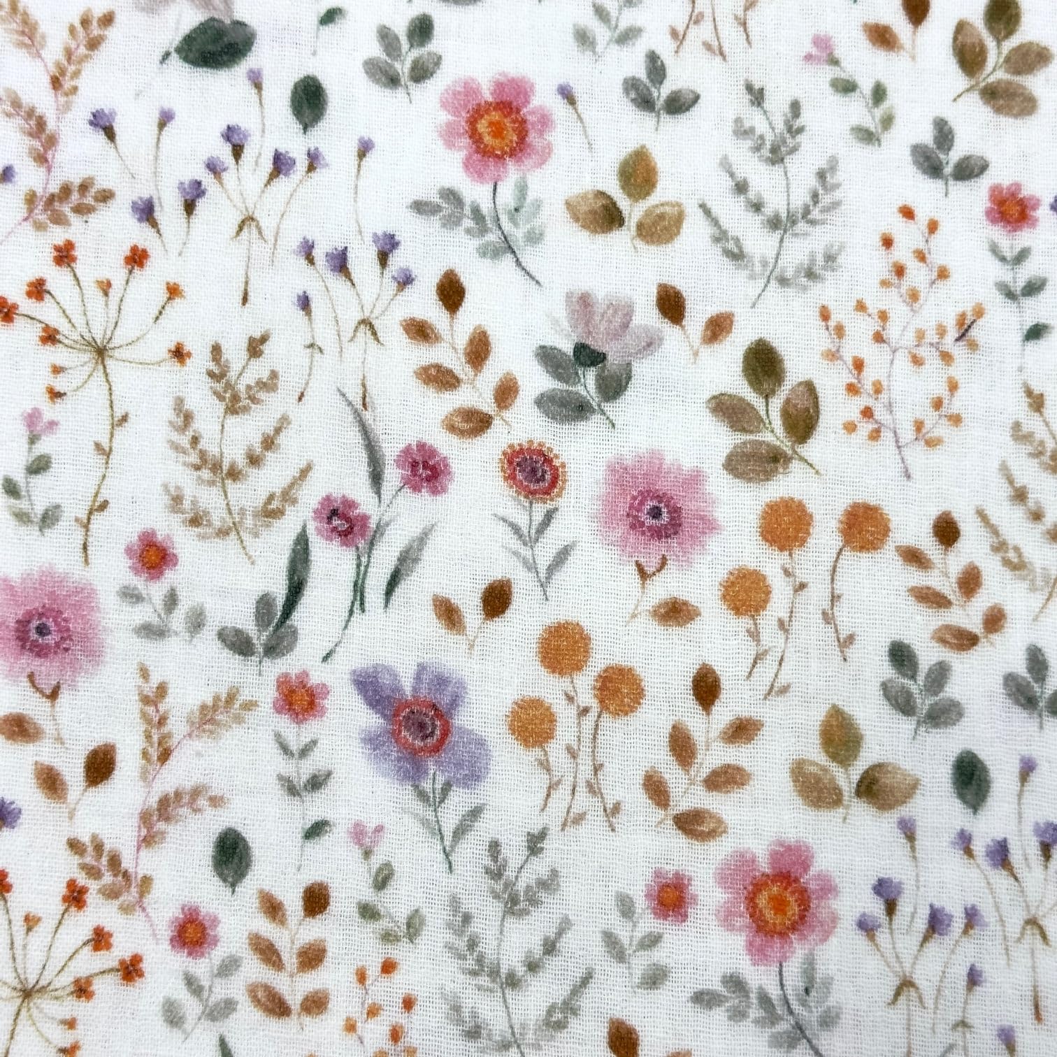 MAGAM-Stoffe Paul Musselin Mulltuch Kinder Baumwollstoff Oeko-Tex Meterware 50cm (Haselnuss & bunte Blätter)