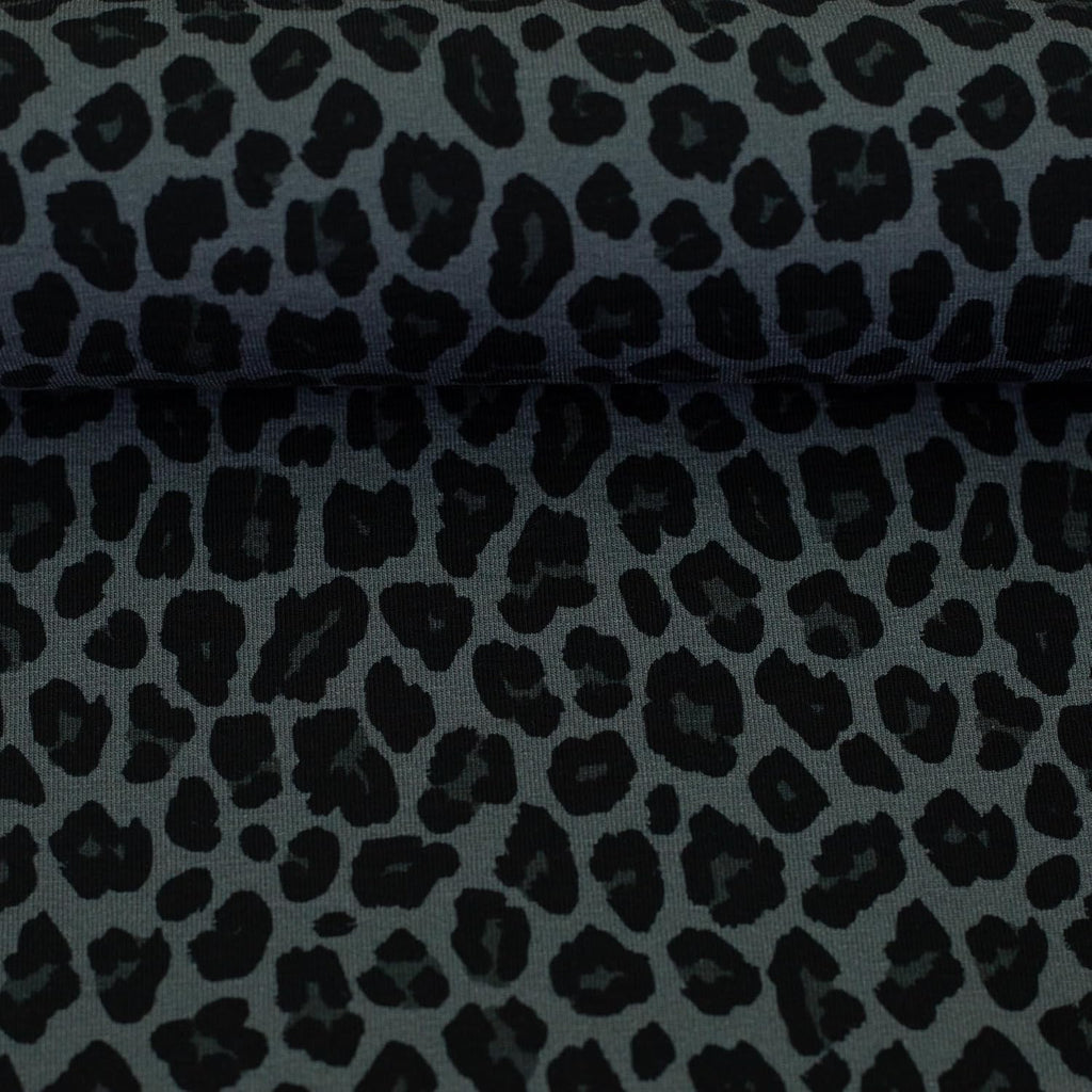 MAGAM-Stoffe Hey Leo Jersey Stoff Leo-Look Leoparden-Muster OEKO-TEX Meterware 50cm (Dunkelgrau)