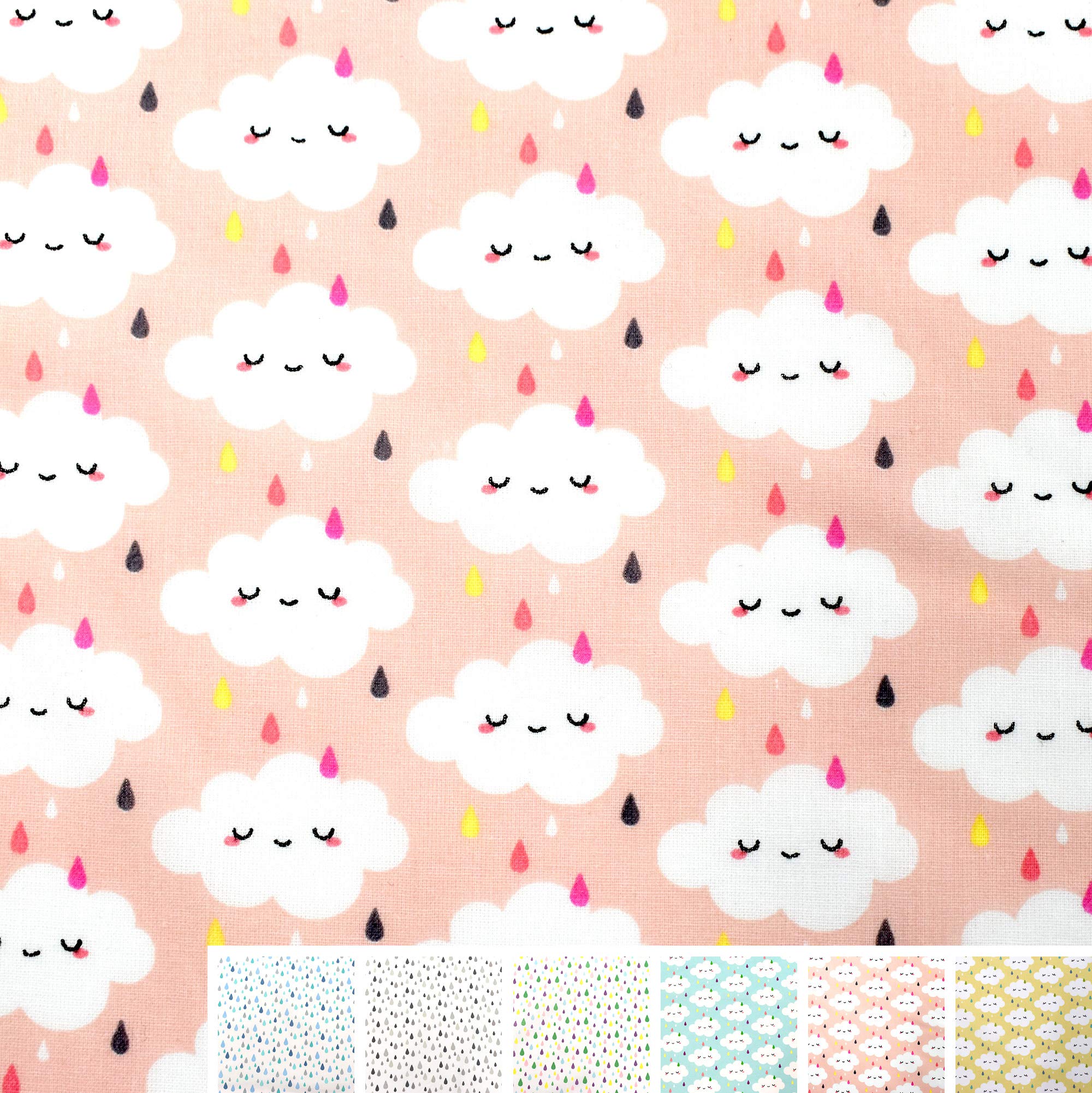 MAGAM-Stoffe Zucker-Regen Baumwollstoff Kinderstoff Oeko-Tex Meterware 50cm (Wolke gelb)