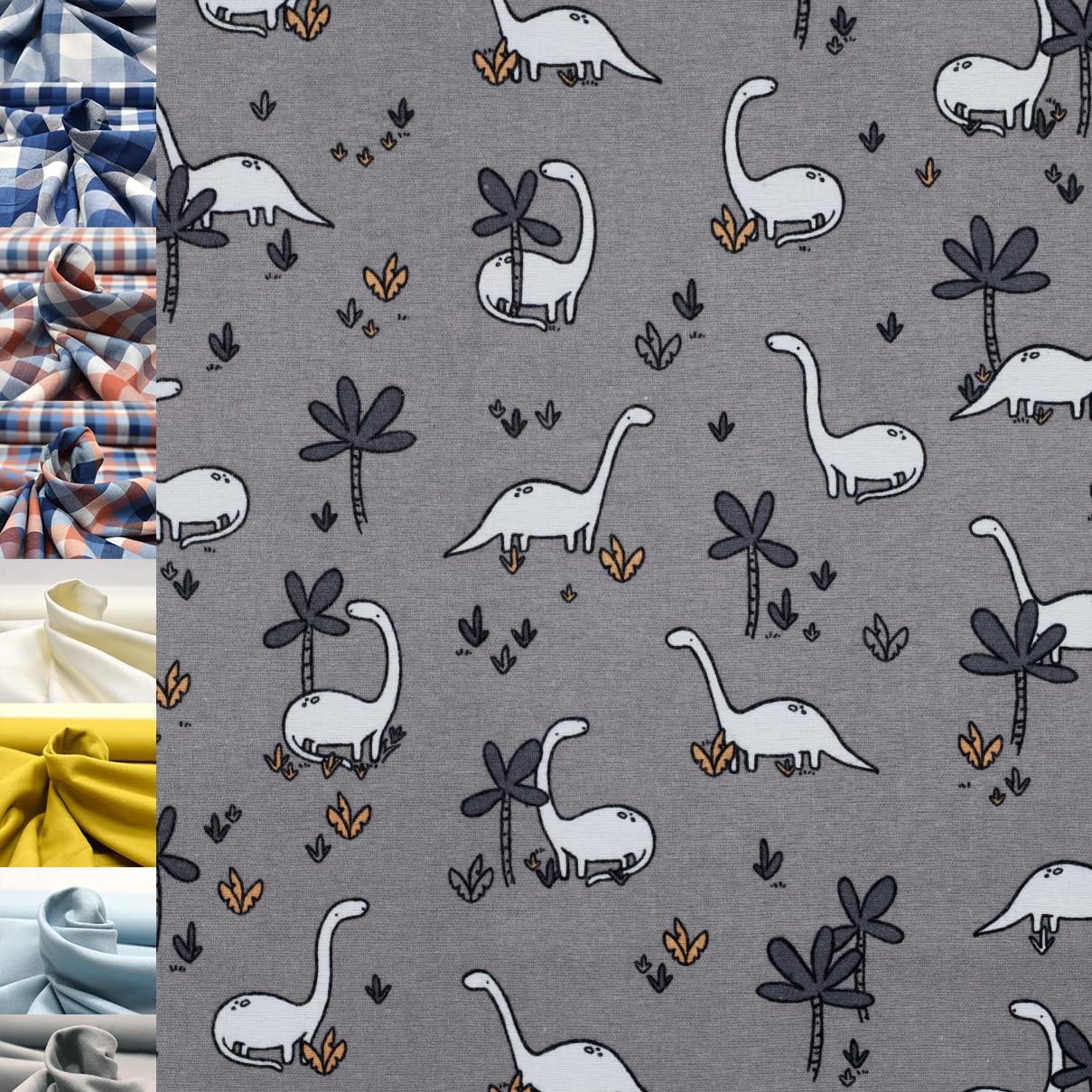 MAGAM-Stoffe Aberdeen Mode Stoff Denim Jeans Flanell Meterware 50cm (Dino weiß)