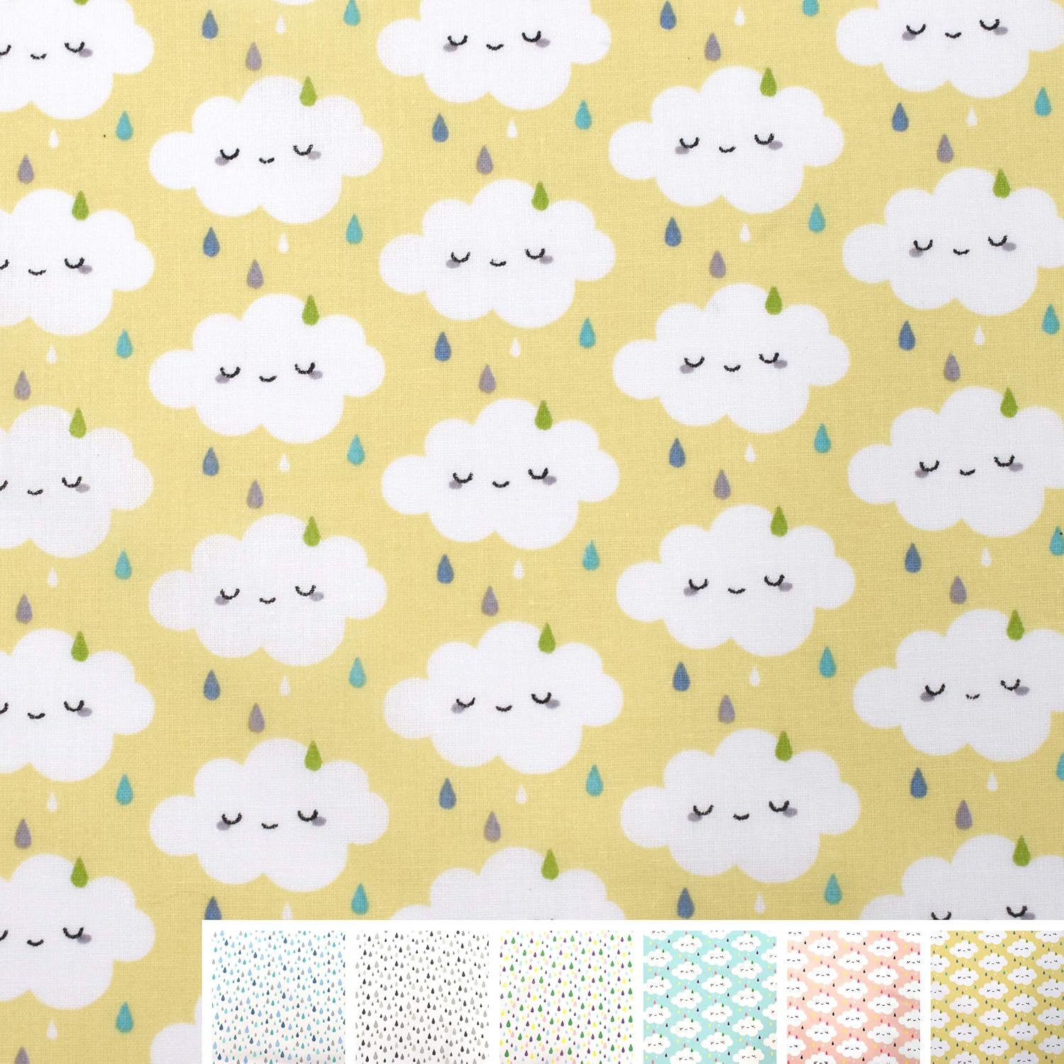 MAGAM-Stoffe Zucker-Regen Baumwollstoff Kinderstoff Oeko-Tex Meterware 50cm (Wolke gelb)