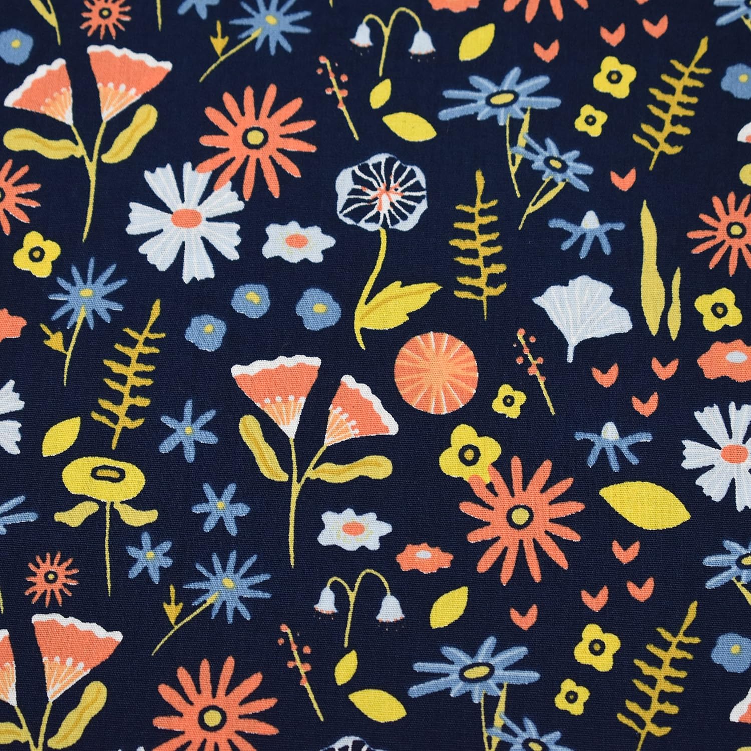 MAGAM-Stoffe Gerda Blumen Kinder Baumwollstoff Oeko-Tex Meterware 50cm (Dunkelblau)