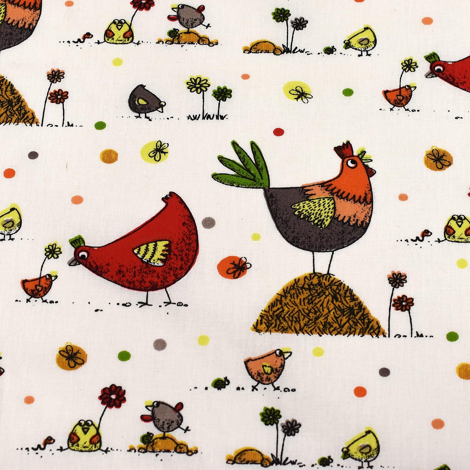 MAGAM-Stoffe Lotte bunter Hühner Baumwollstoff Kinder Meterware 50cm (Rot)