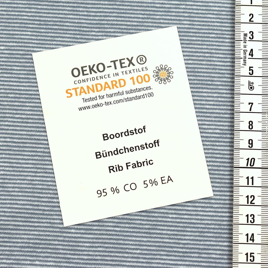 MAGAM-Stoffe James Ringel Bündchenstoff Feinstrick Oeko-Tex Meterware 50cm (2mm Rauchblau-Weiß)