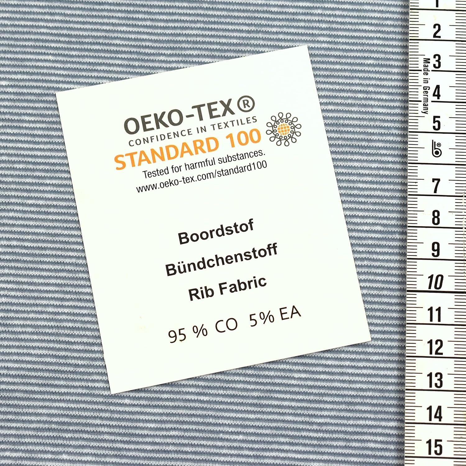 MAGAM-Stoffe James Ringel Bündchenstoff Feinstrick Oeko-Tex Meterware 50cm (2mm Rauchblau-Weiß)