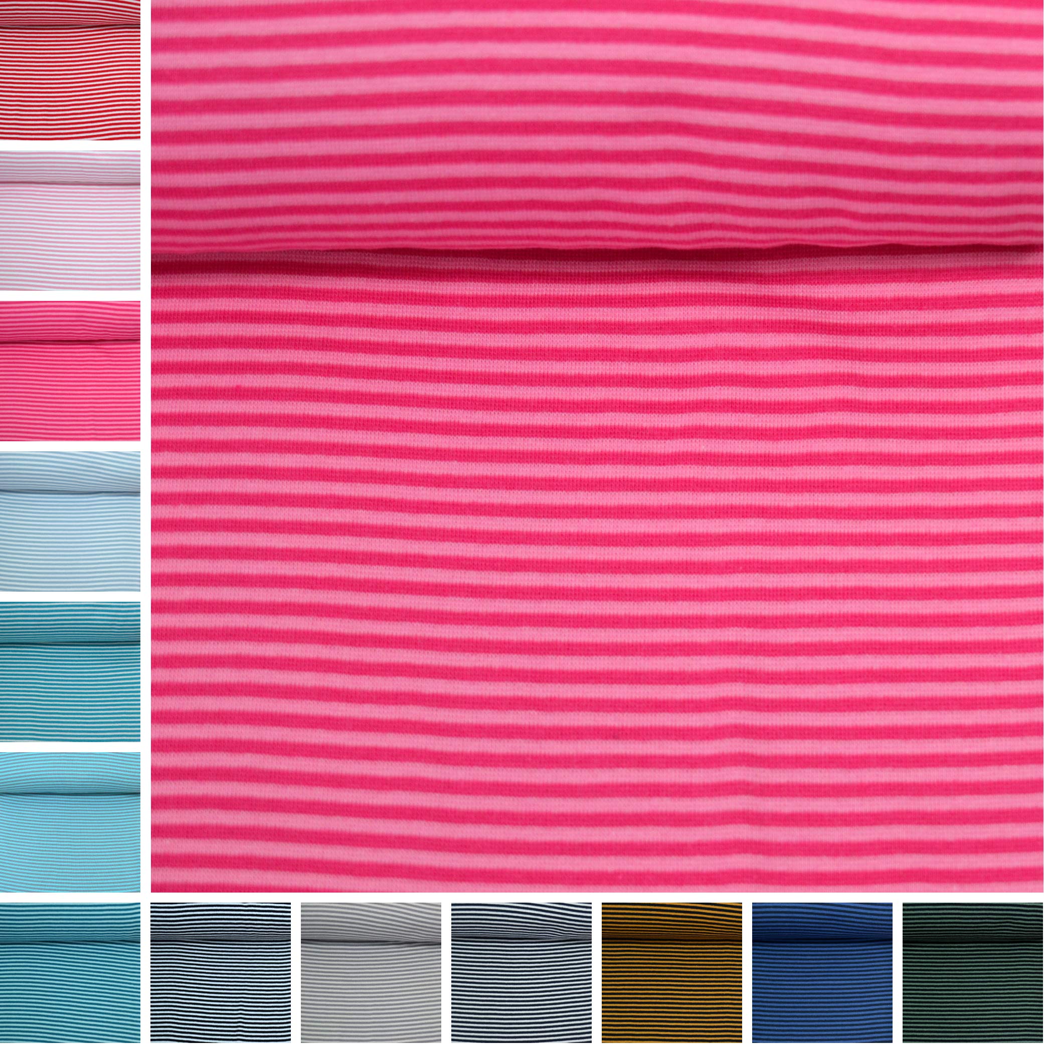 MAGAM-Stoffe James Ringel Bündchenstoff Feinstrick Oeko-Tex Meterware 50cm (2mm Rauchblau-Weiß)