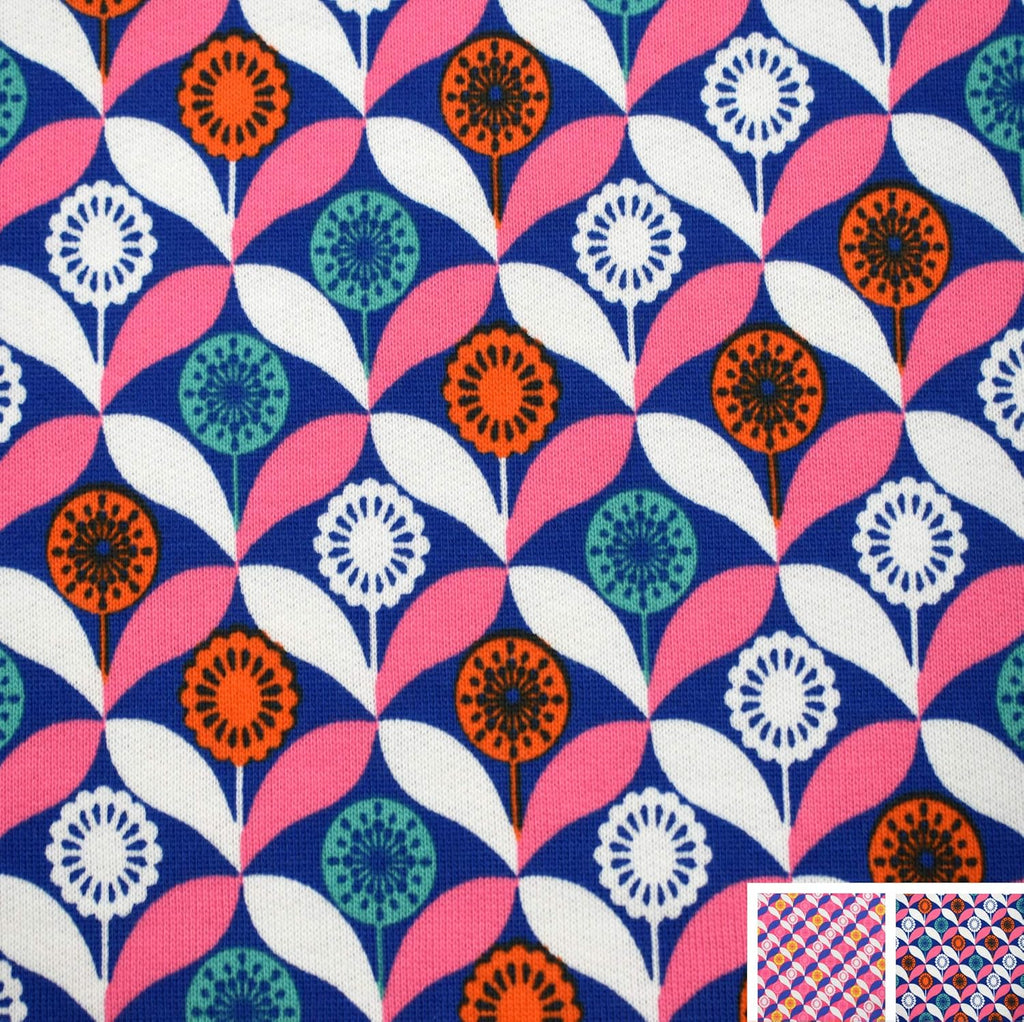 MAGAM-Stoffe Kora Blumen Sweat Kinder Stoff Oeko-Tex Meterware 50cm (02. Blau)