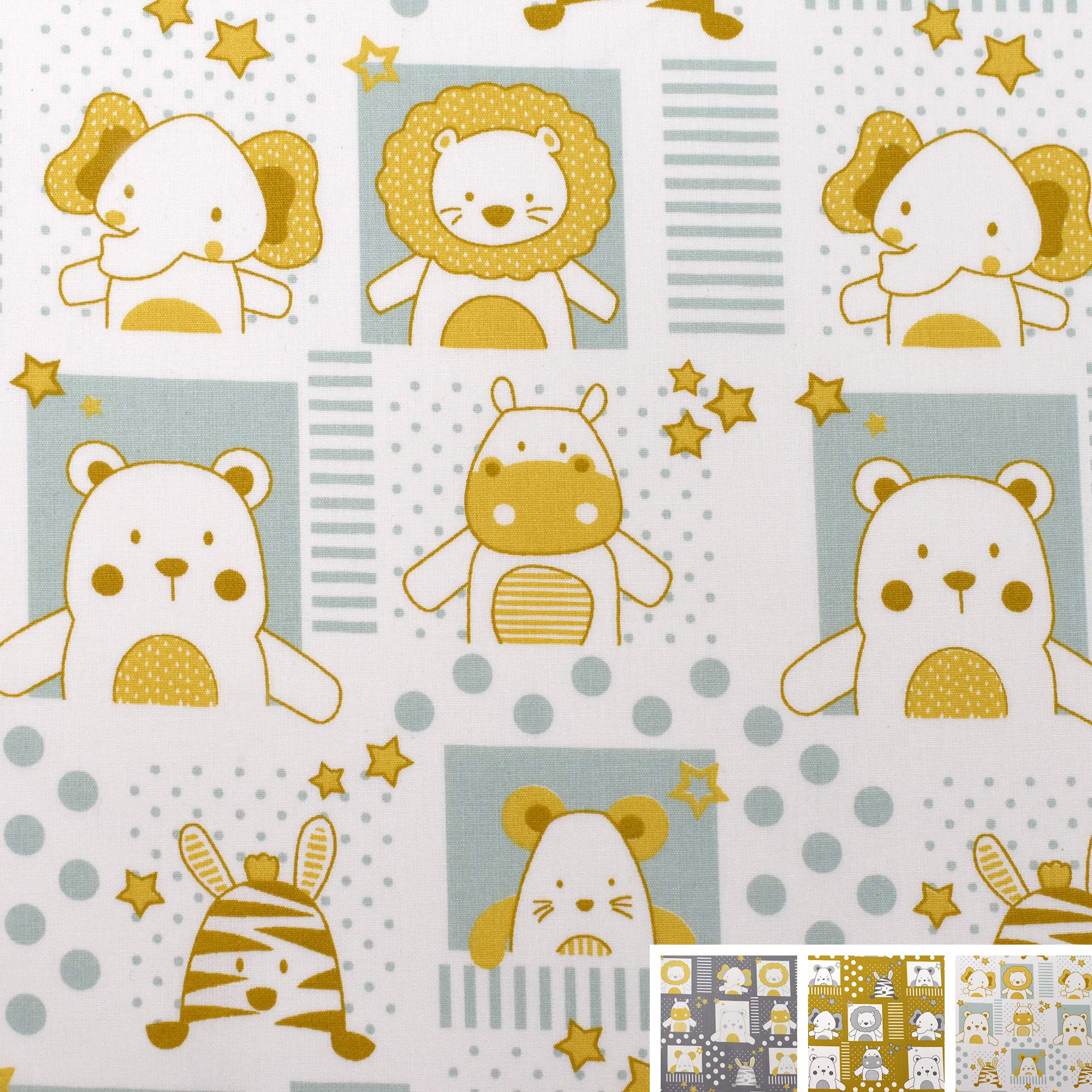 MAGAM-Stoffe Tier Portrait Baumwollstoff Oeko-Tex Meterware 50cm (02. Senf)