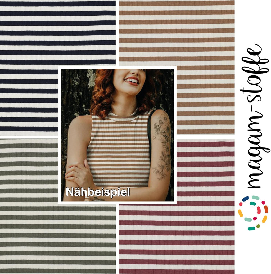 MAGAM-Stoffe Joe Rippen Streifen Jersey Mode Stoff Meterware 50cm (Dunkelblau)