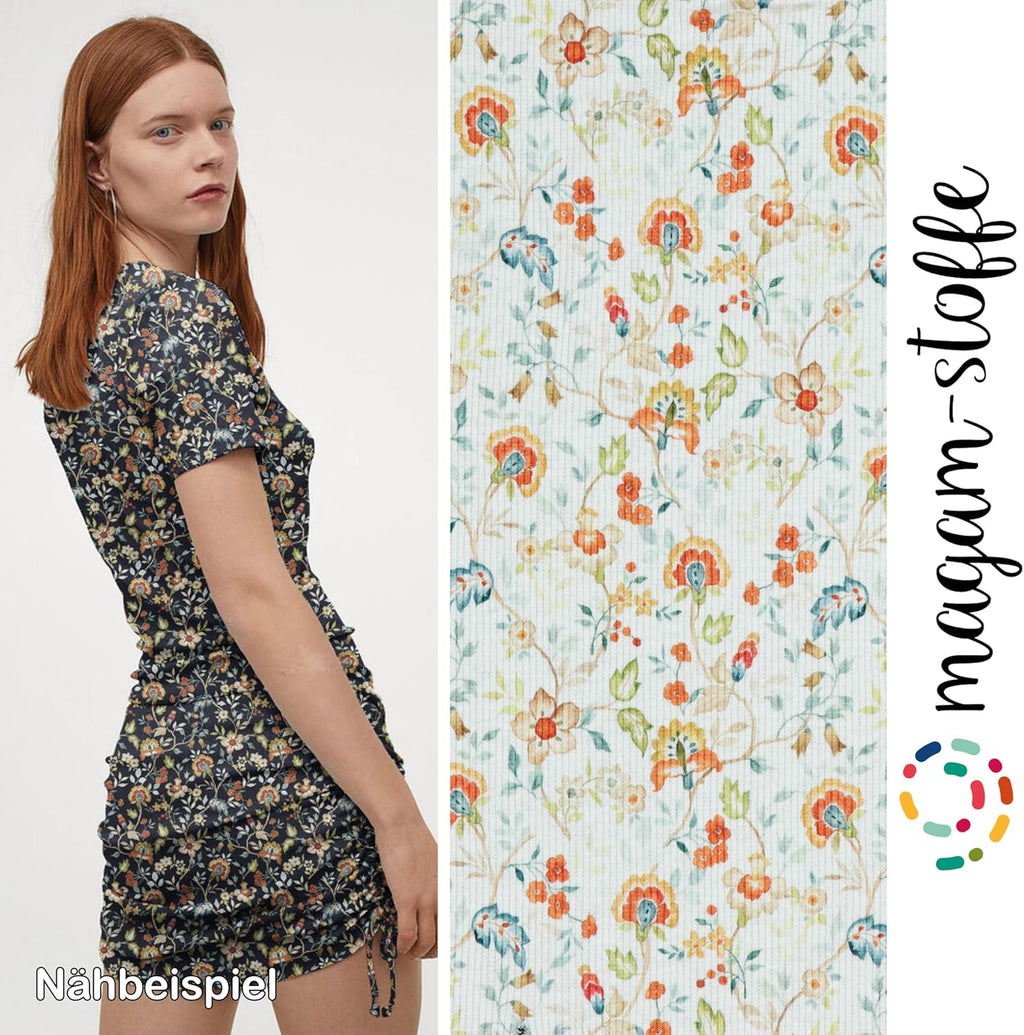 MAGAM-Stoffe Leni Rippen Jersey Mode Stoff Meterware 50cm (Weiß)