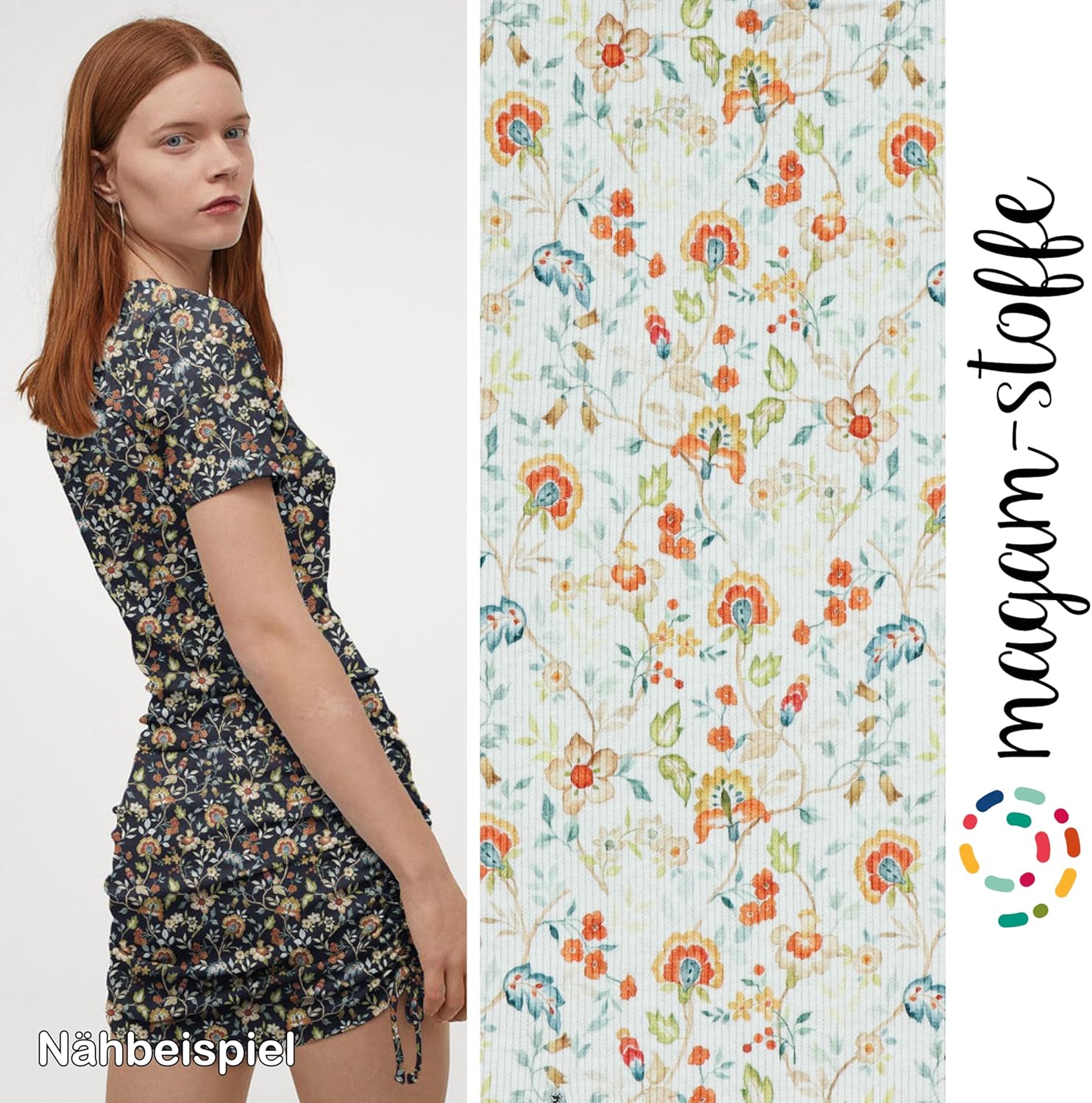 MAGAM-Stoffe Leni Rippen Jersey Mode Stoff Meterware 50cm (Weiß)