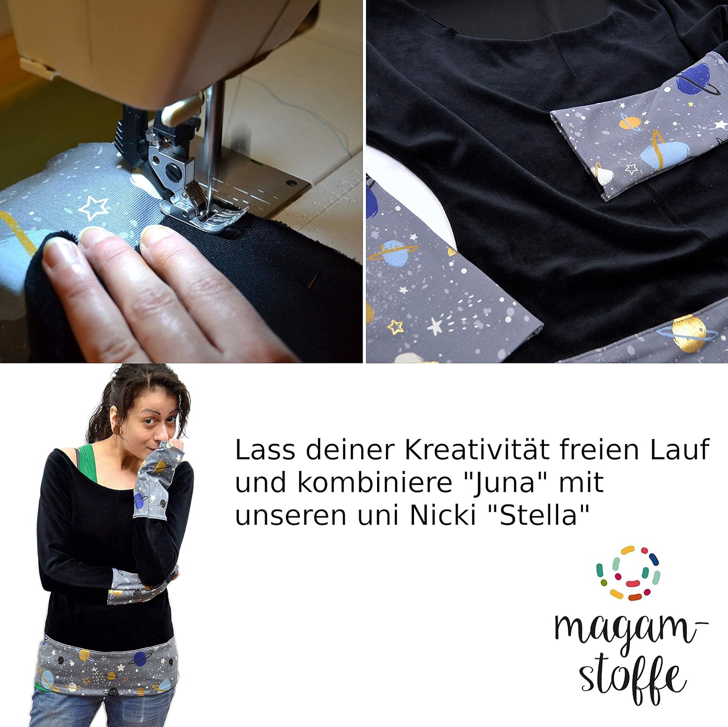 MAGAM-Stoffe Juna Nicki Kinder Stoff Oeko-Tex Meterware 50cm (Blumenranken weiß)