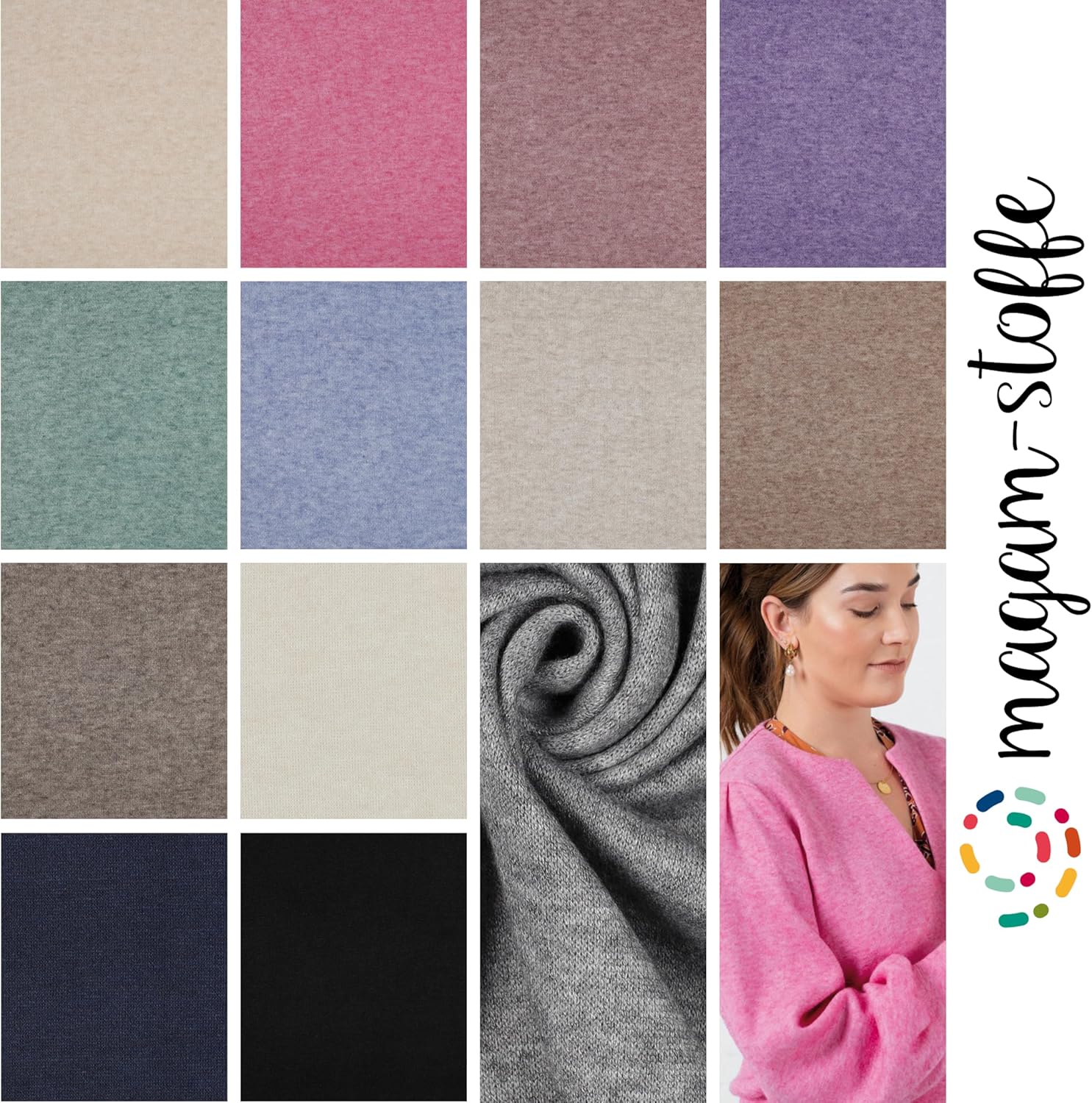 MAGAM-Stoffe Adele super weicher Strickstoff für Kleidung Meterware ab 50cm (10. Meliert grau)