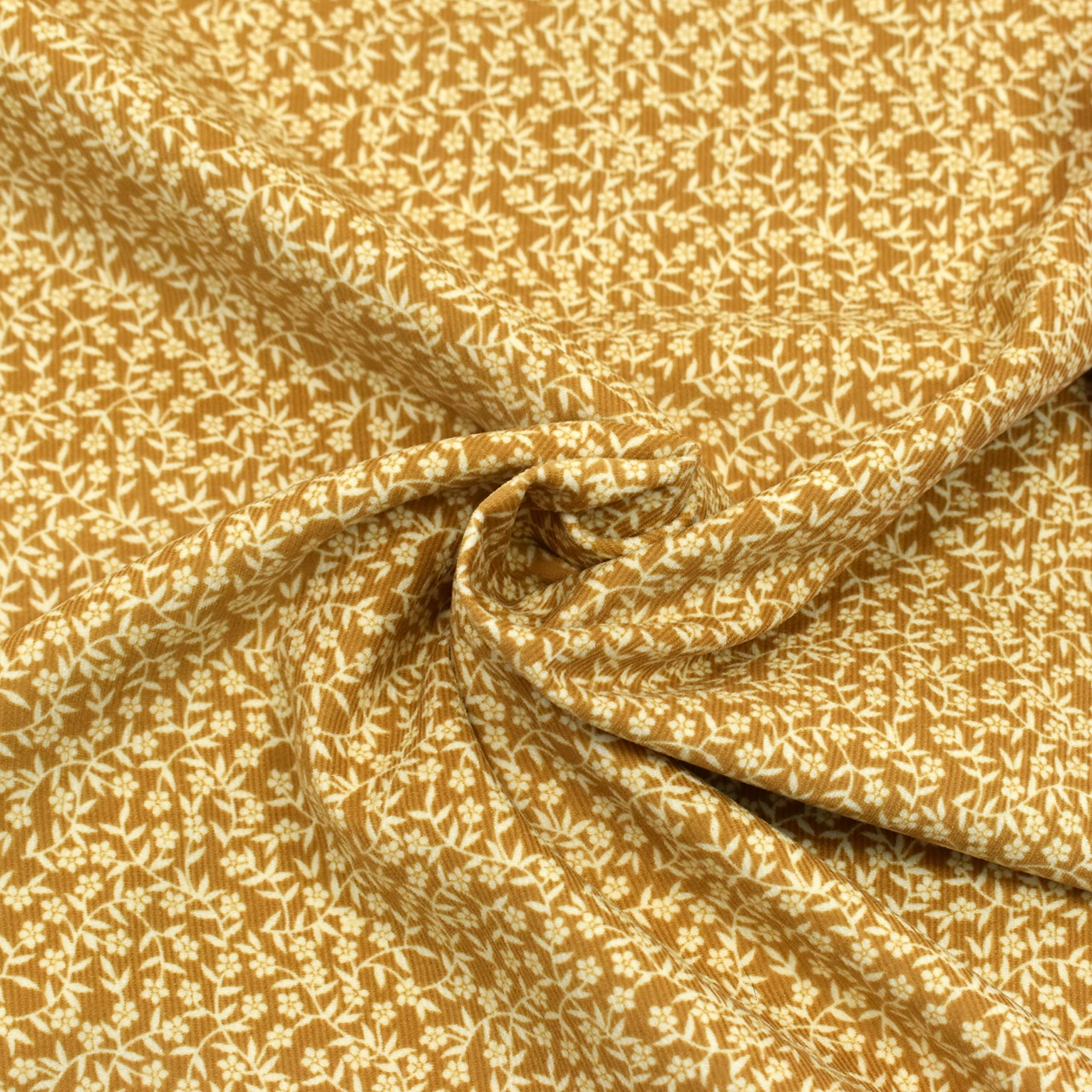 MAGAM-Stoffe Freya Babycord Feincord Stoff 100% Baumwolle Meterware 50cm (Große Blumen jeans)