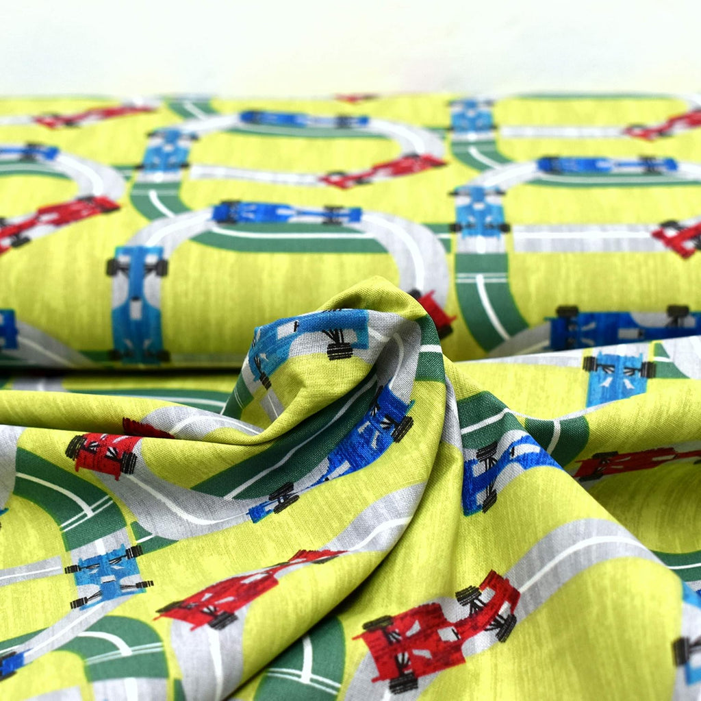 MAGAM-Stoffe Rennautos Drive Kinder Baumwollstoff Oeko-Tex Meterware 50cm (02. Grün)