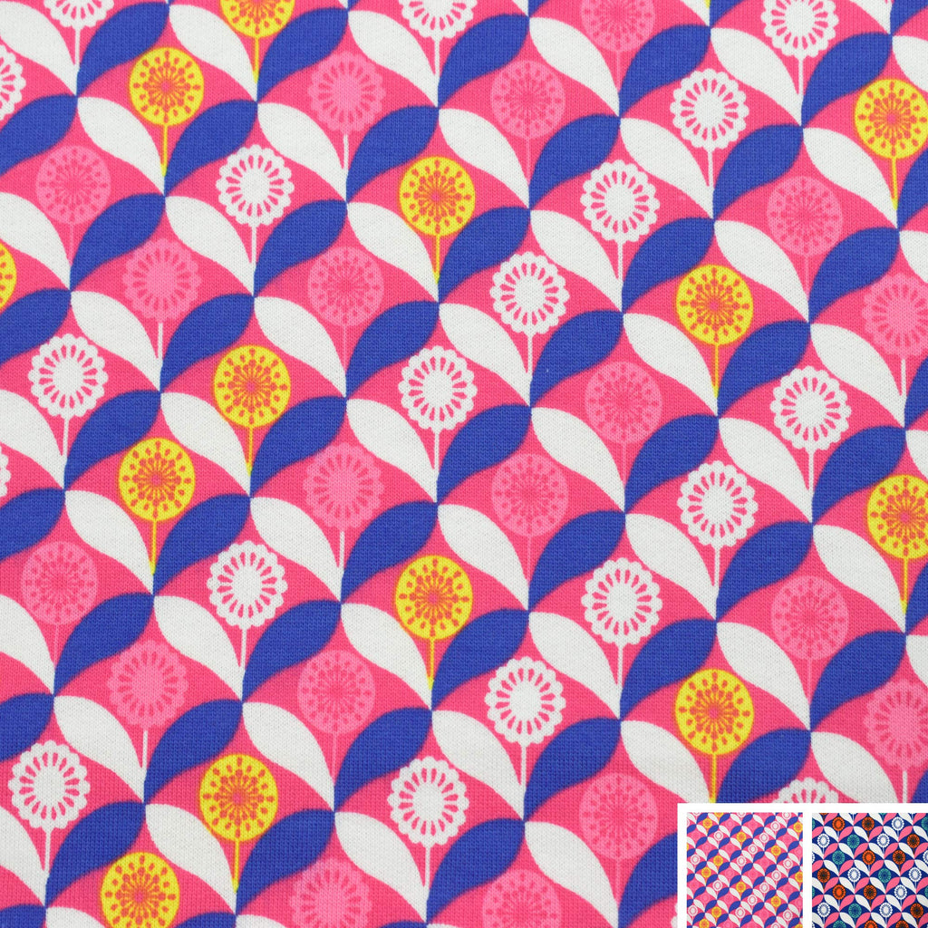 MAGAM-Stoffe Kora Blumen Sweat Kinder Stoff Oeko-Tex Meterware 50cm (02. Blau)