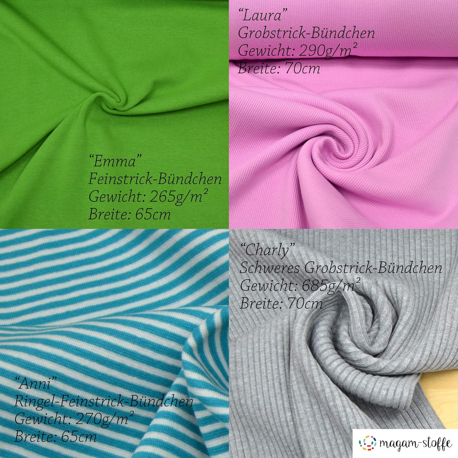 MAGAM-Stoffe Emma Bündchenstoff Feinstrick uni Oeko-Tex Meterware 50cm (01. Weiß)