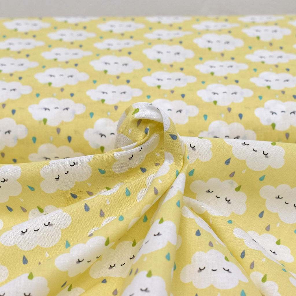 MAGAM-Stoffe Zucker-Regen Baumwollstoff Kinderstoff Oeko-Tex Meterware 50cm (Wolke gelb)