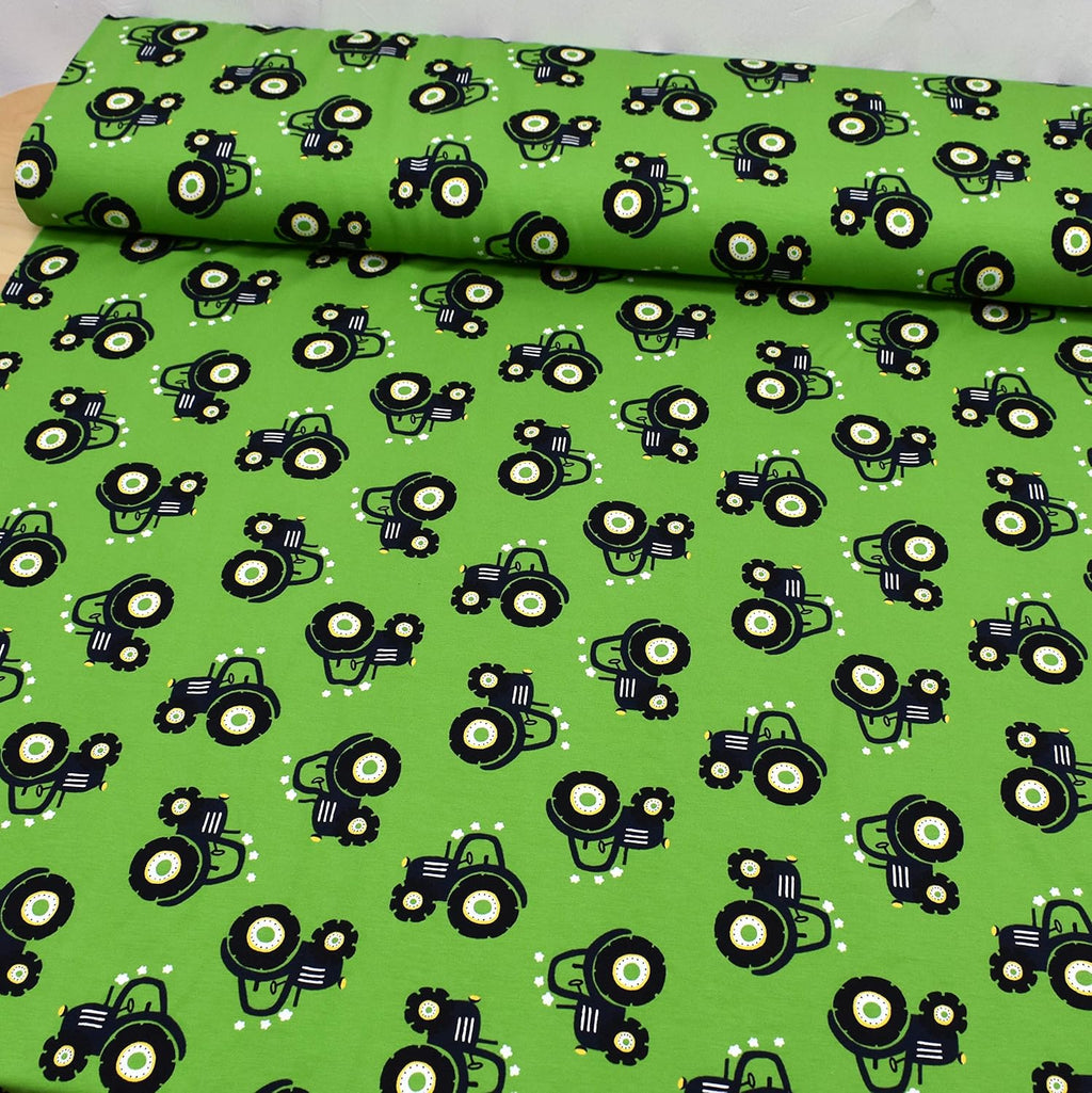 MAGAM-Stoffe Traktor Ben kiwi-grün Jersey Stoff Oeko-Tex Meterware 50cm