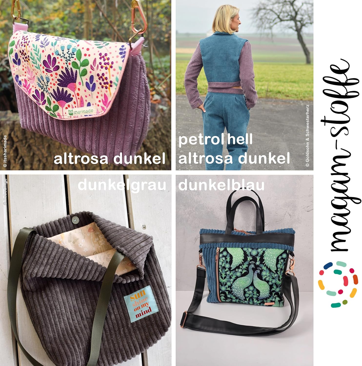 MAGAM-Stoffe Wien Samtcord Deko Polster Taschen Kleidung Breitcord Meterware ab 50cm (15. Petrol dunkel)