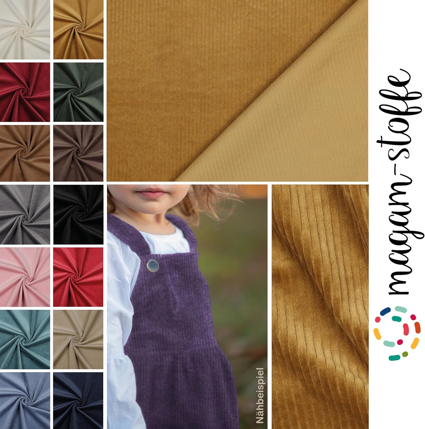 MAGAM-Stoffe Leoni Stretch Breitcord Cordstoff Bekleidung Möbel Meterware 50cm (01. Natur weiß)