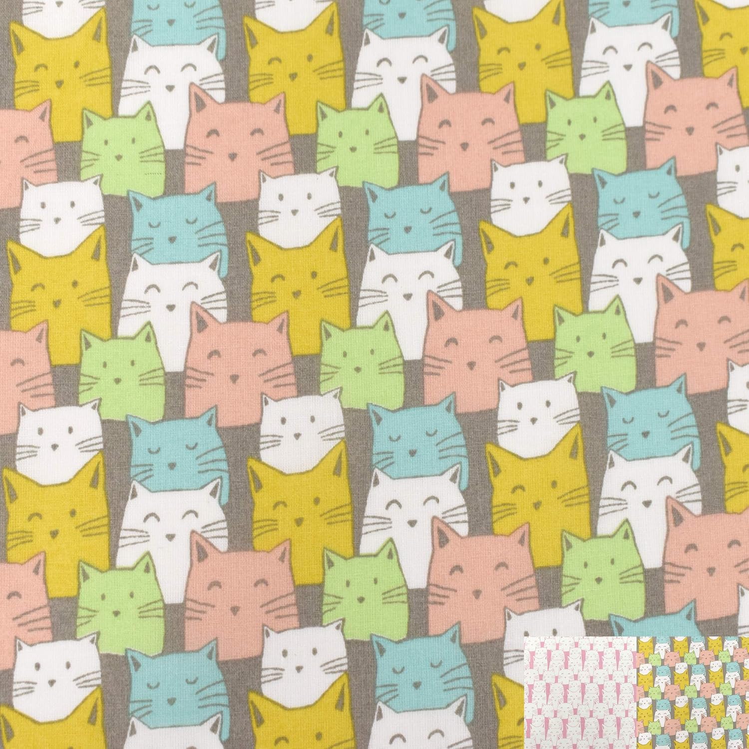 MAGAM-Stoffe Kitty Katze Baumwollstoff Oeko-Tex Meterware 50cm (02. Bunt)