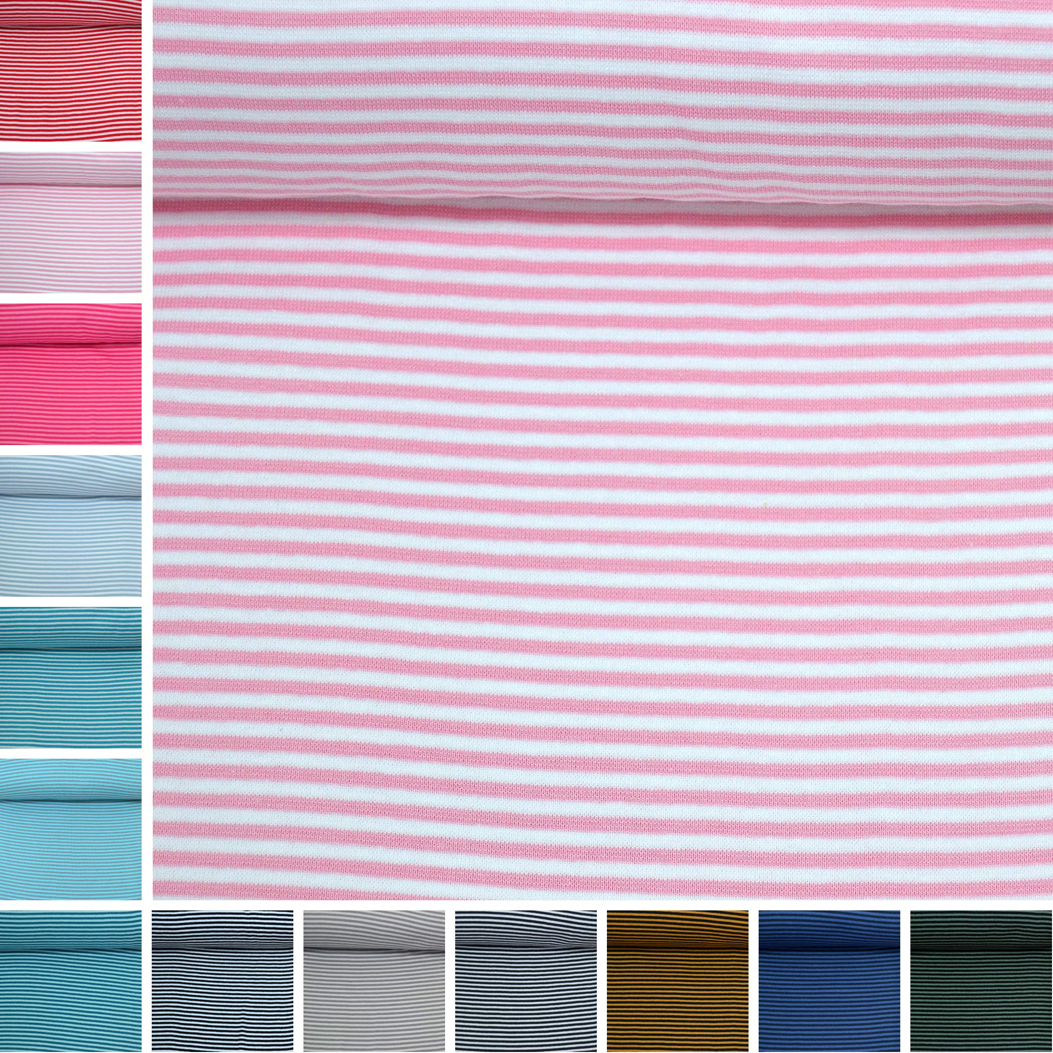 MAGAM-Stoffe James Ringel Bündchenstoff Feinstrick Oeko-Tex Meterware 50cm (2mm Rauchblau-Weiß)