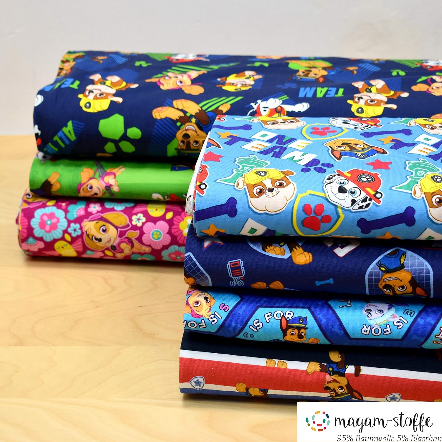 MAGAM-Stoffe Paw Jersey Kinder Stoff Oeko-Tex Meterware 50cm (12. Sky Regenbogen)