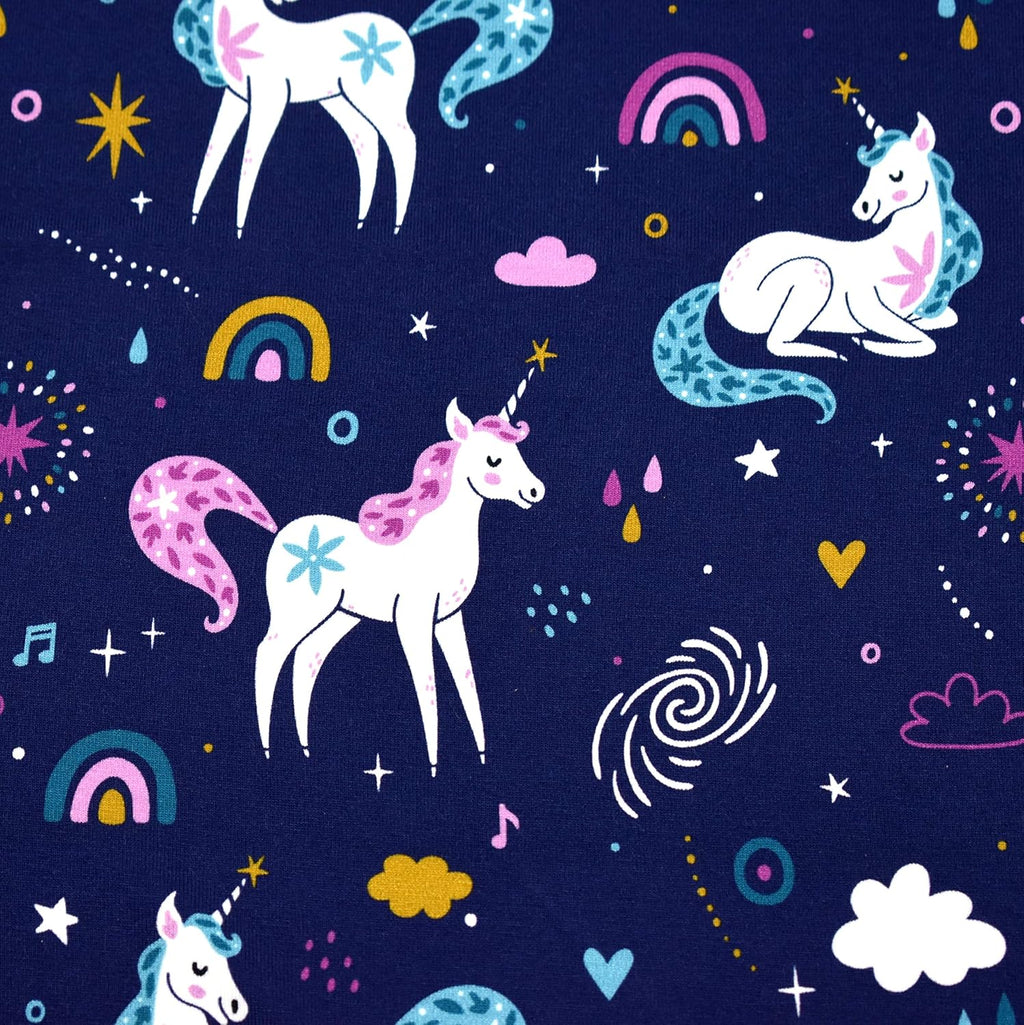 MAGAM-Stoffe Einhorn Nima Jersey Stoff Kinderstoff Oeko-Tex Meterware 50cm (Dunkelblau)