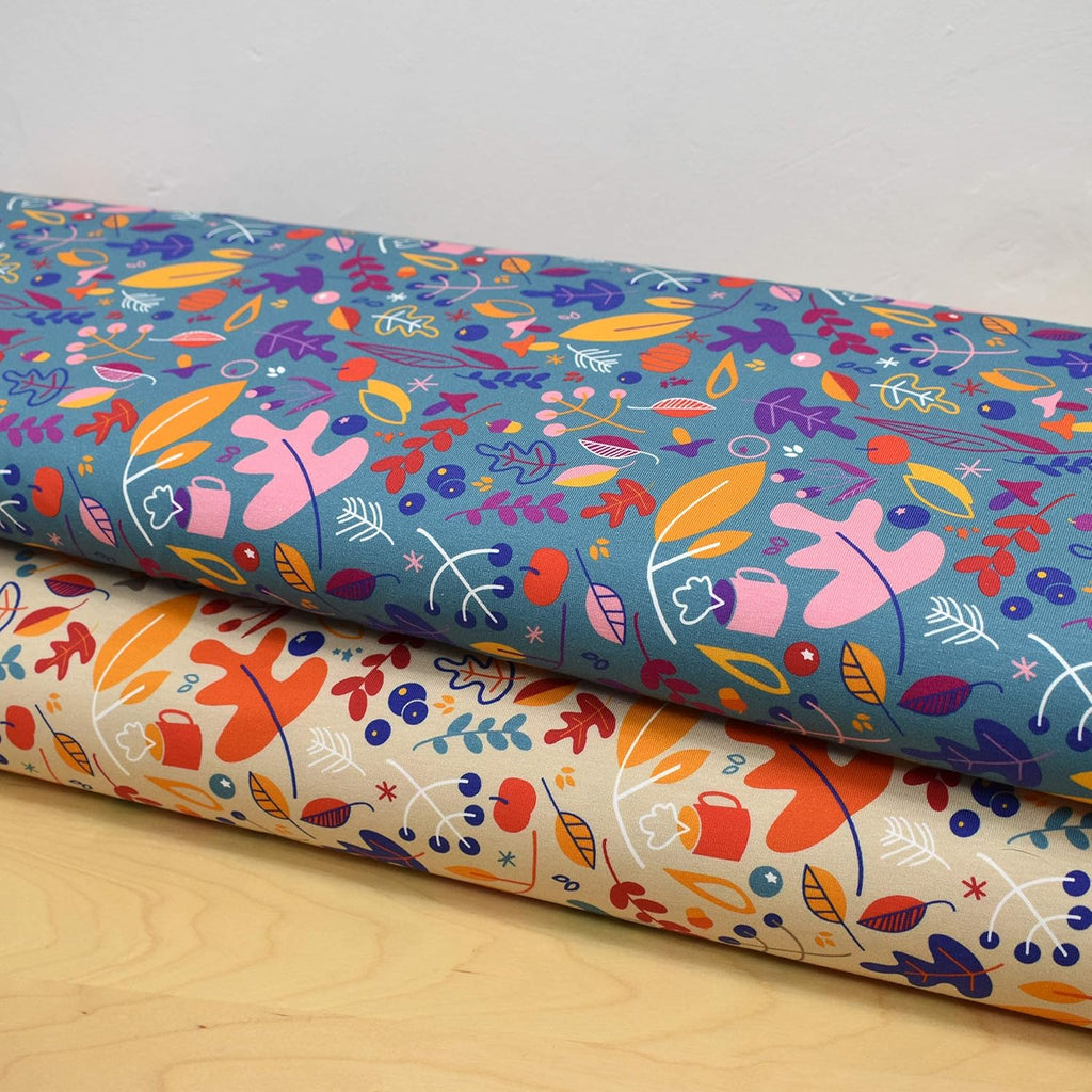 MAGAM-Stoffe Blätter-Tanz Jersey Stoff Oeko-Tex Meterware 50cm (Beige)