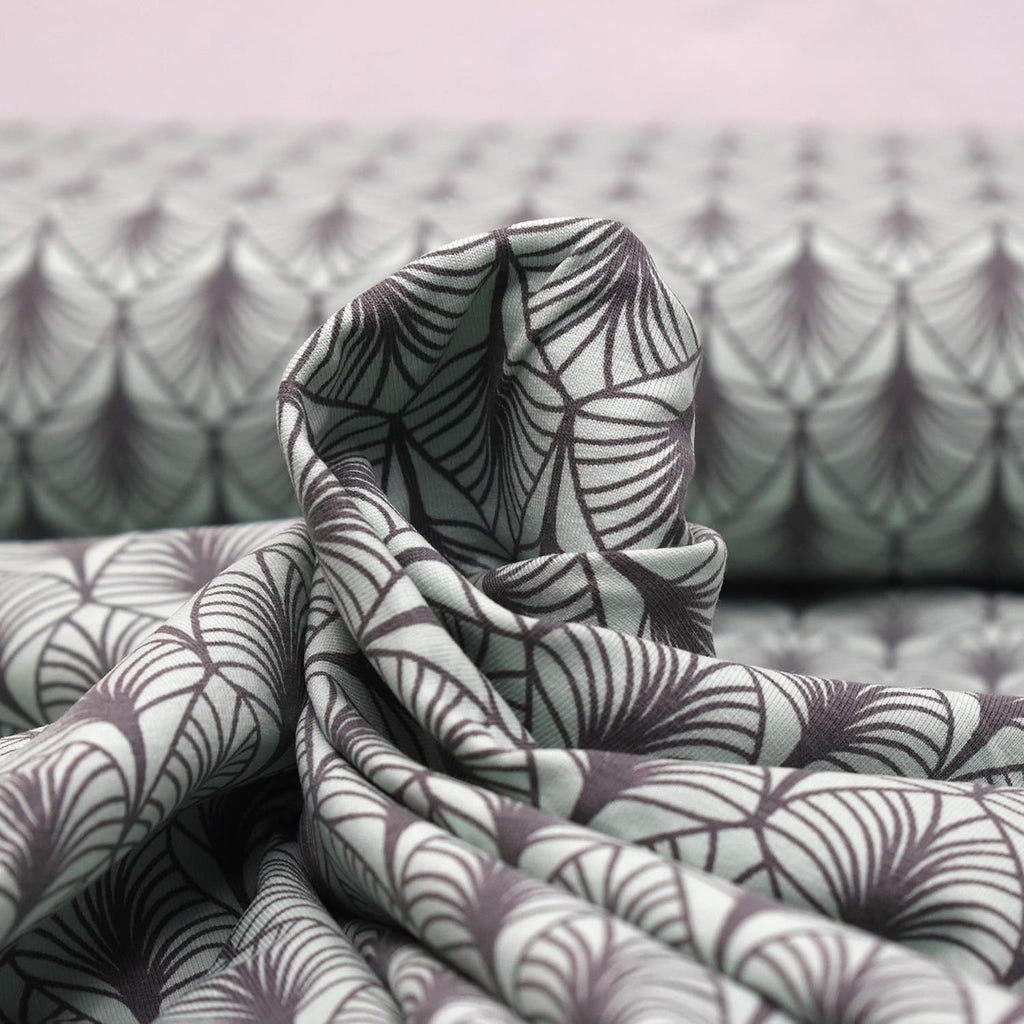 MAGAM-Stoffe Prag Blätter Jersey Stoff Oeko-Tex Meterware 50cm (Mint)