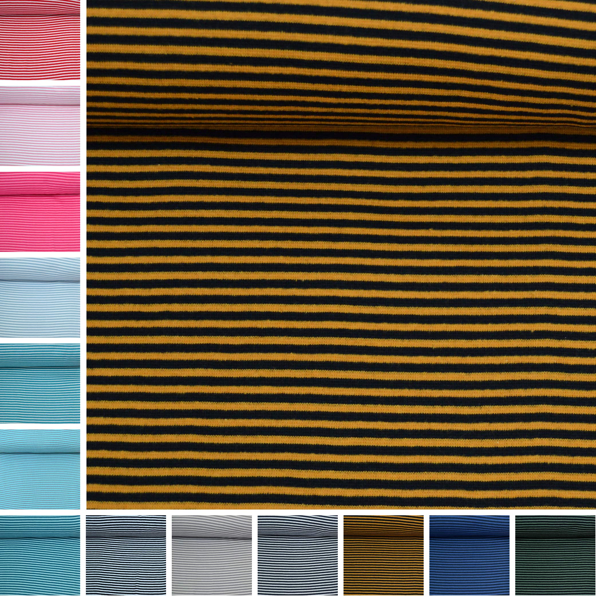 MAGAM-Stoffe James Ringel Bündchenstoff Feinstrick Oeko-Tex Meterware 50cm (2mm Rauchblau-Weiß)