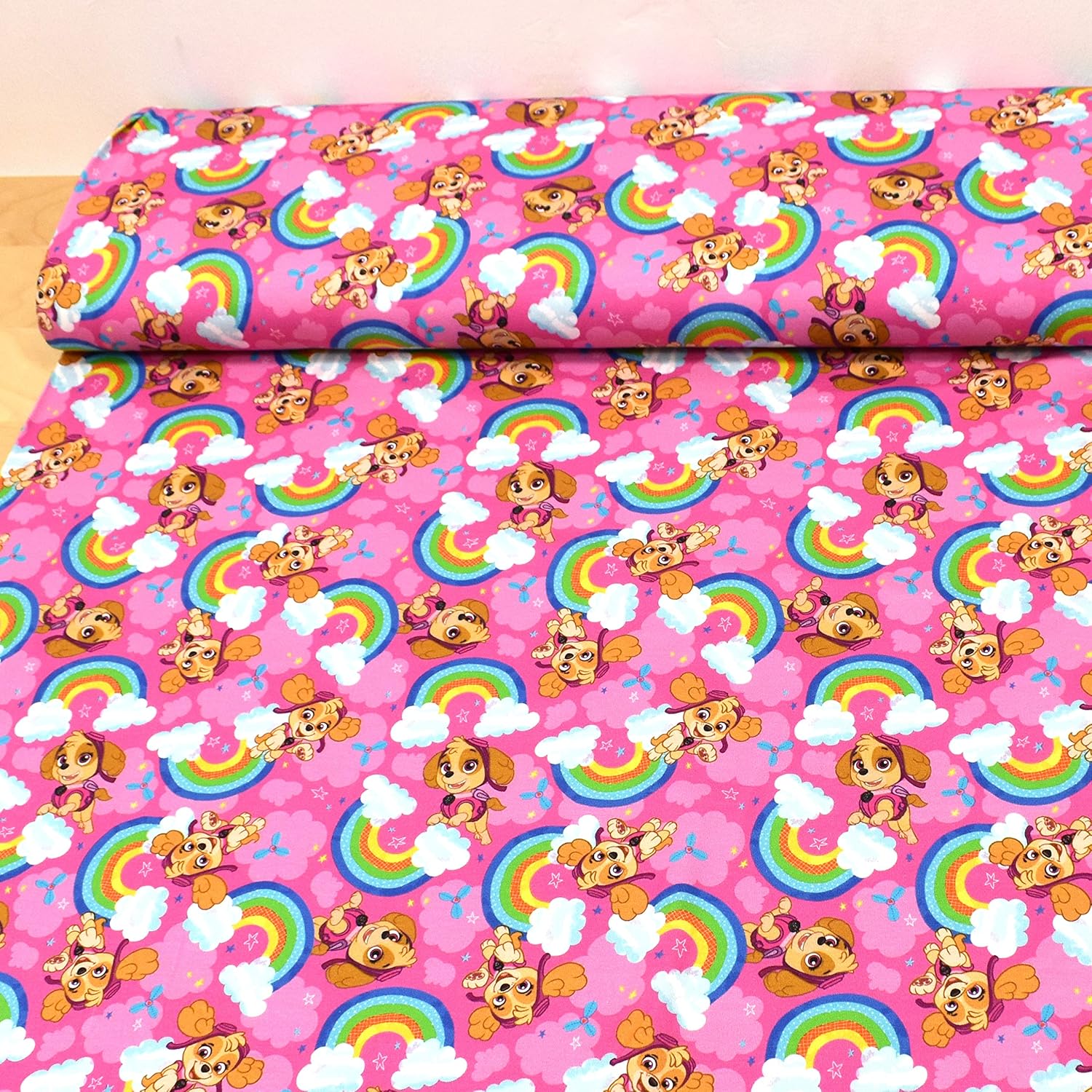 MAGAM-Stoffe Paw Jersey Kinder Stoff Oeko-Tex Meterware 50cm (12. Sky Regenbogen)