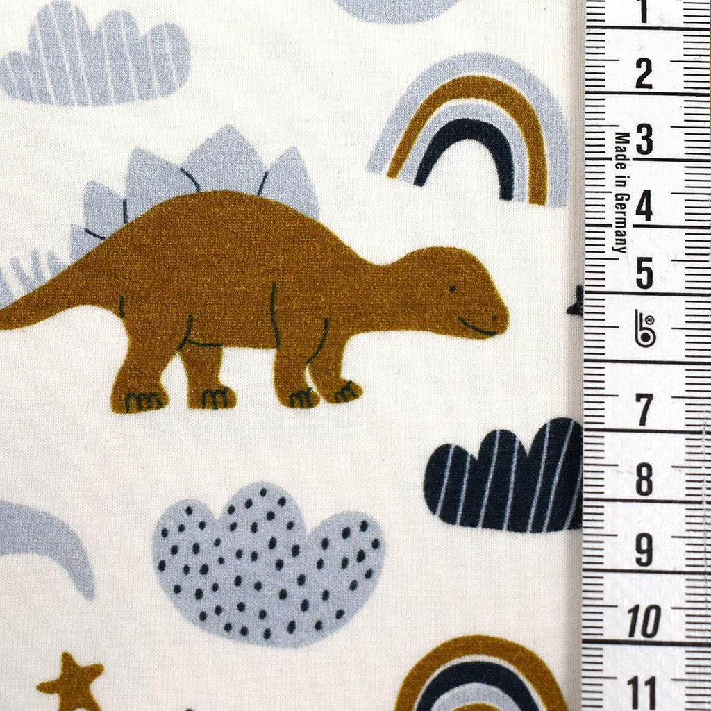 MAGAM-Stoffe Dino Bande Jersey Kinder Stoff Oeko-Tex Meterware 50cm (Dino natur weiß)