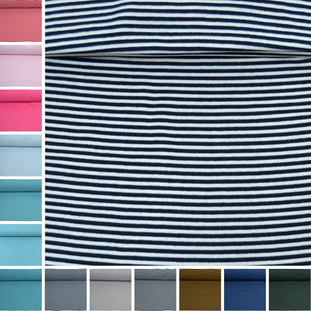 MAGAM-Stoffe James Ringel Bündchenstoff Feinstrick Oeko-Tex Meterware 50cm (2mm Rauchblau-Weiß)