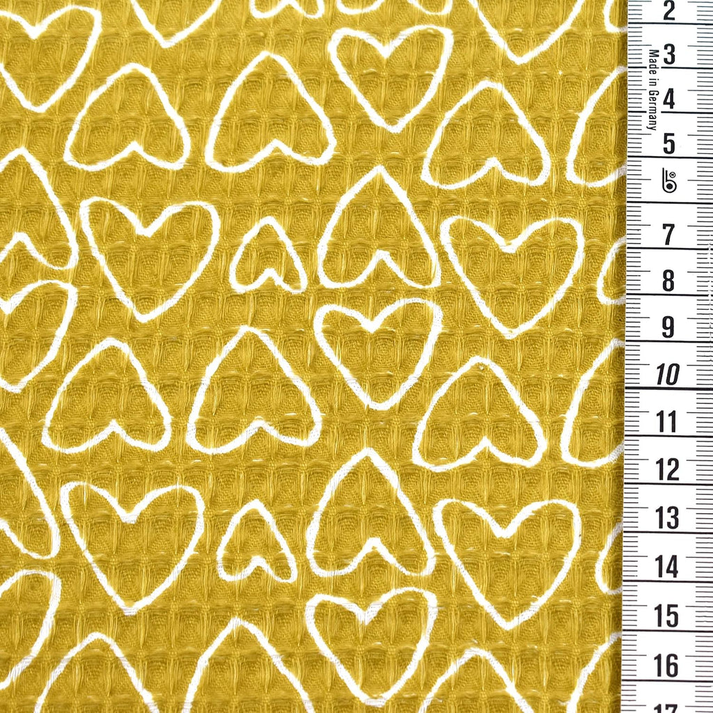 MAGAM-Stoffe Herzen Waffel Stoff 100% Baumwollstoff Oeko-Tex Meterware 50cm (02. Ocker)
