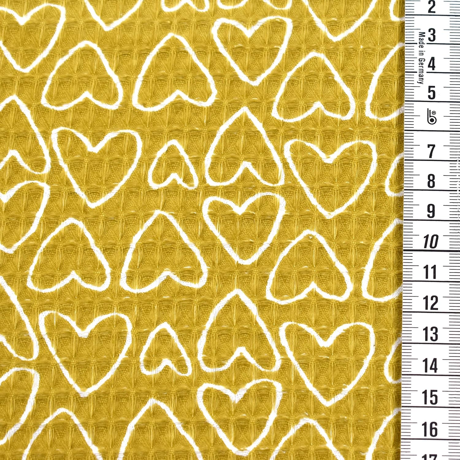 MAGAM-Stoffe Herzen Waffel Stoff 100% Baumwollstoff Oeko-Tex Meterware 50cm (02. Ocker)