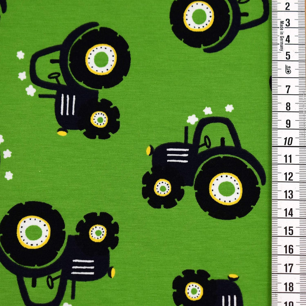 MAGAM-Stoffe Traktor Ben kiwi-grün Jersey Stoff Oeko-Tex Meterware 50cm