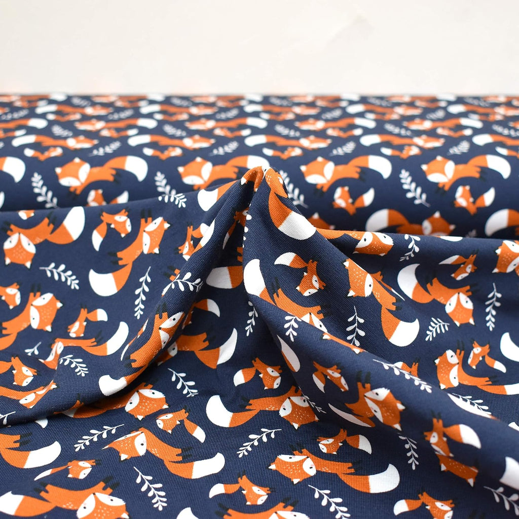 MAGAM-Stoffe Fuchs-Mich Jersey Kinder Stoff Oeko-Tex Meterware 50cm (dunkelblau)